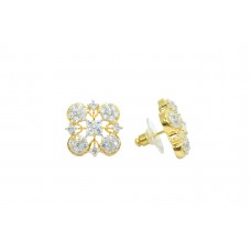 Ear tops studs Earrings yellow Gold Plated white Zircon Stones flower design